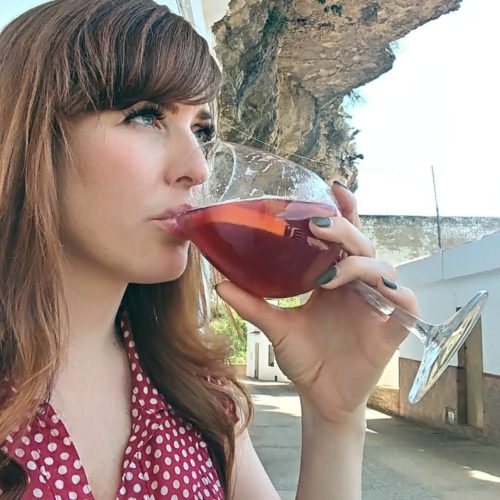 Katie drinking wine