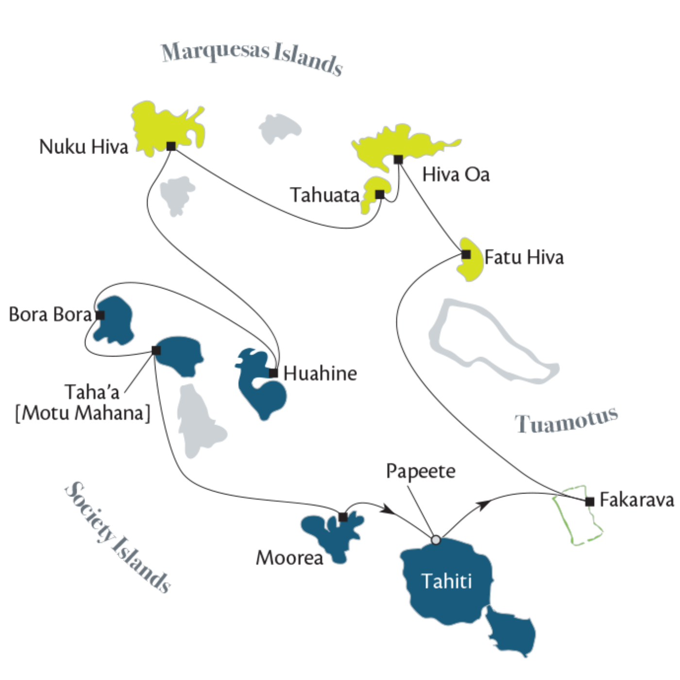 Tahiti Society Islands Marquesas Itinerary 14nt map