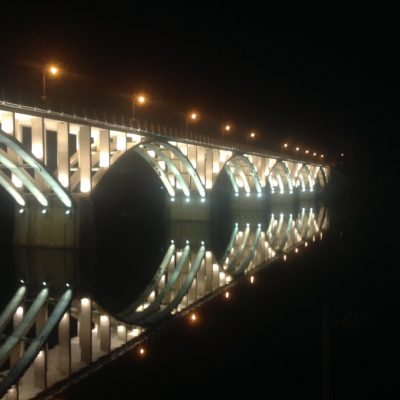 Lighted bridge on Douro River